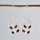Julia Red Dangle Earrings with Leaf Design